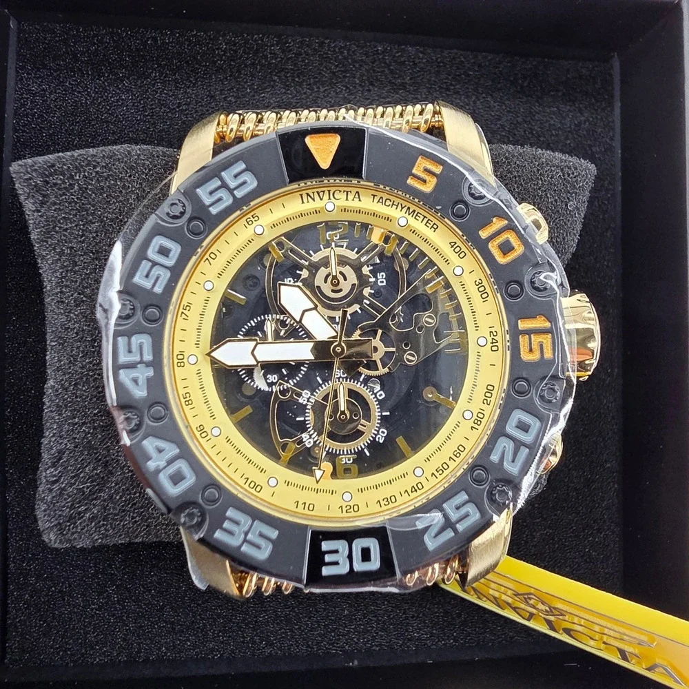 Invicta Reserve Venom Mens Gold Tone Shark Mesh Skeleton Chronograph Watch 32040
